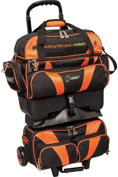Premium 4-Ball Stackable Bowling Ball Bag  Durable Polyester, Wheeled Design, Multiple Compartments