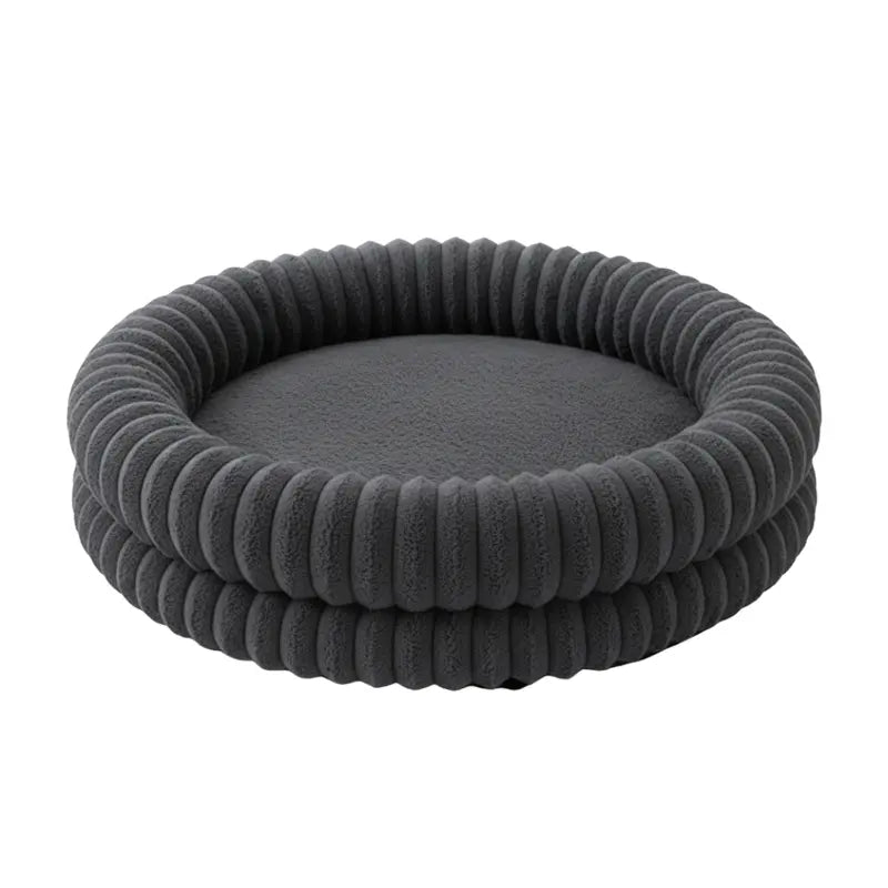 Circular Donut Pet Bed with Bolstered Rim and Non-Slip Bottom