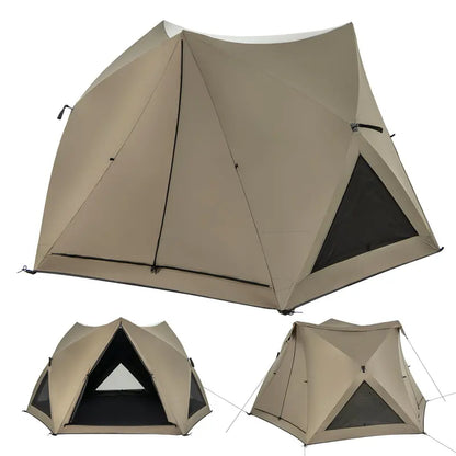 Pop-Up Family Camping Tent for 46 People Featuring Skylight, Three Doors, and Full Rainfly