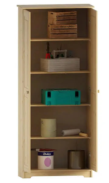 Freestanding Solid Wood Pantry Cabinet with Adjustable Shelves and Closet Storage Space