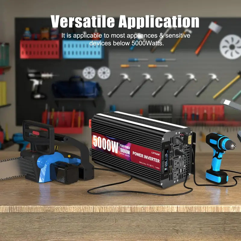 5000W Pure Sine Wave Power Inverter  12V to 120V DC-to-AC Converter with LCD Display, Wireless Remote & 4 AC Outlets for RVs, Solar & Off-Grid Use