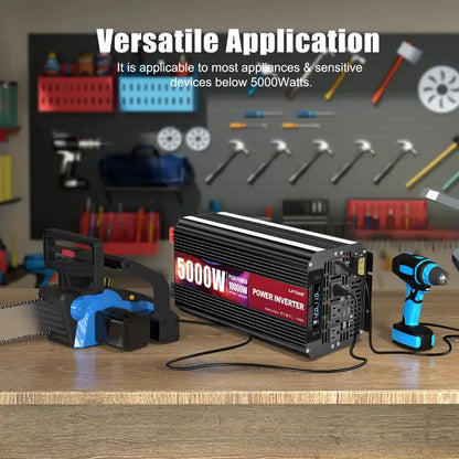 5000W Pure Sine Wave Power Inverter  12V to 120V DC-to-AC Converter with LCD Display, Wireless Remote & 4 AC Outlets for RVs, Solar & Off-Grid Use