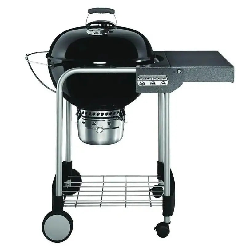 22-Inch Black Charcoal Grill with Built-In Thermometer and Integrated Storage Rack