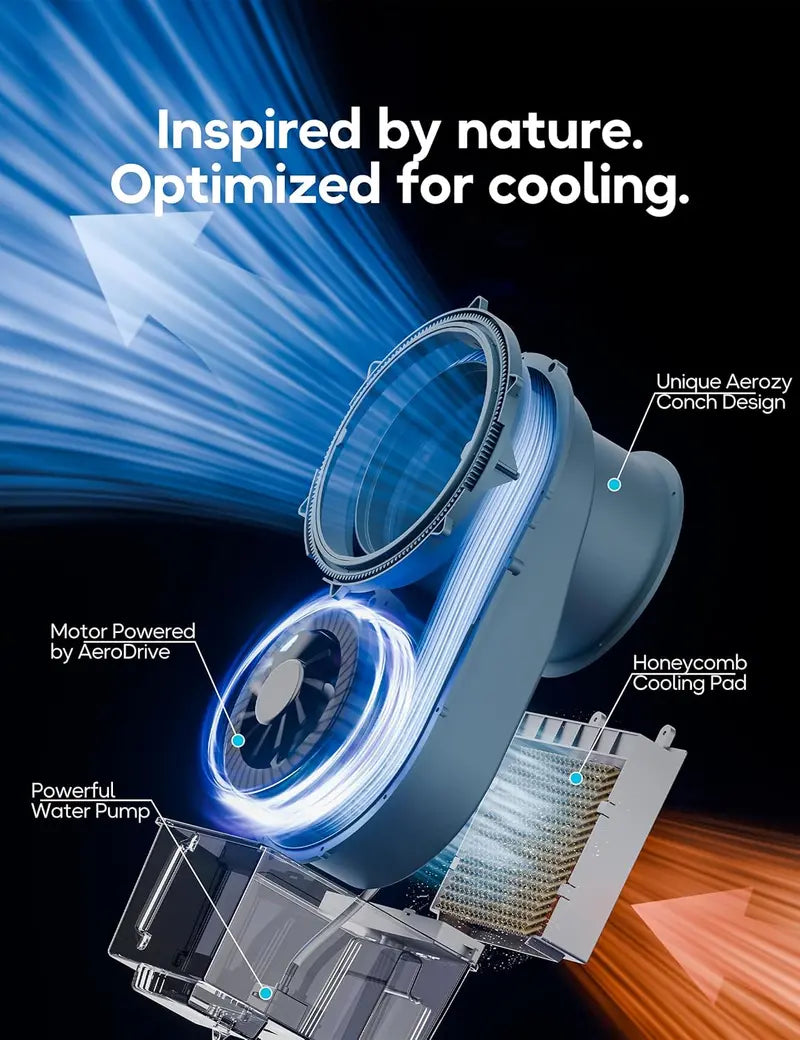 Windowless Evaporative Air Cooler  Compact 26.3″ Portable Unit with 3 Speeds, 4 Modes, 7-Hour Timer, Ice Packs & Remote for Bedroom Use