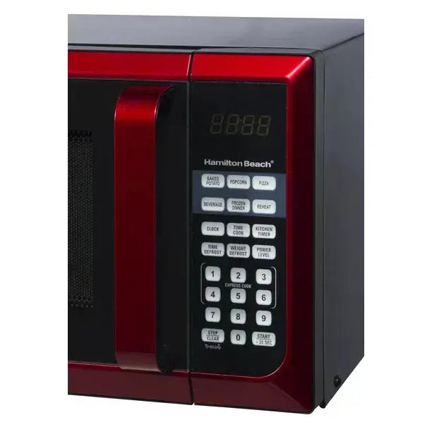 Hamilton Beach 0.9 Cu. Ft. Red Stainless Steel Microwave Oven, 900W, LED Display