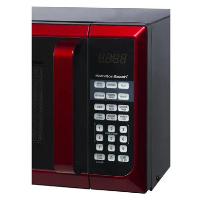 Hamilton Beach 0.9 Cu. Ft. Red Stainless Steel Microwave Oven, 900W, LED Display