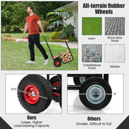 Log Cart for Firewood Transport  Indoor/Outdoor Storage Mover with Durable Rubber Wheels