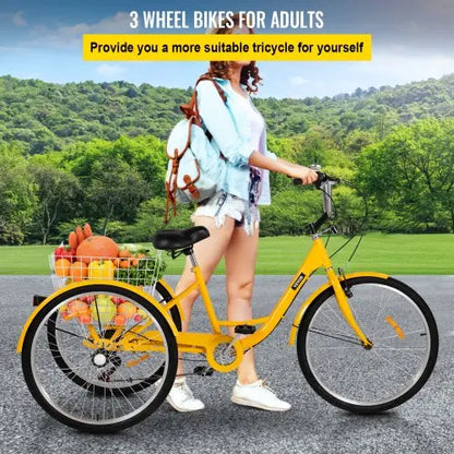 26-Inch 7-Speed Adult Tricycle with Front Basket & Shopping Rack