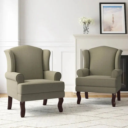 Classic Wingback Accent Chair Duo  Traditional Upholstered Armchairs for Living Spaces