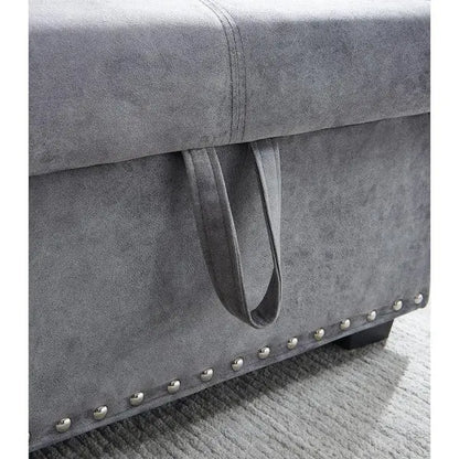 Reversible Gray Velvet L-Shape Sleeper Sectional with Built-In Storage Compartment