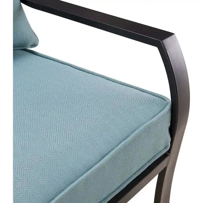 Hanover Lavallette 5-Piece Dining Set  Ocean Blue Stationary Chairs, 52-Inch Round Tempered Glass Table, Umbrella & Base Included