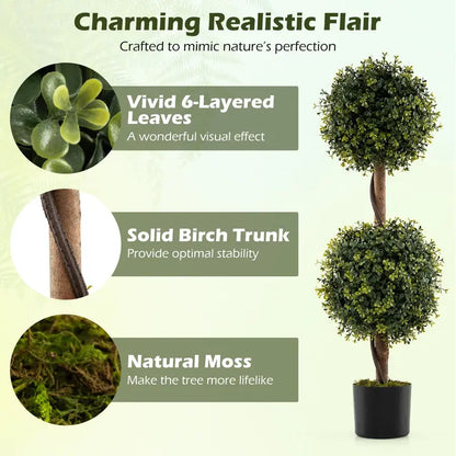 Set of 2 Faux Boxwood Topiary Trees  3-Foot Outdoor-Ready Ball Shrubs in Weighted Cement Pots
