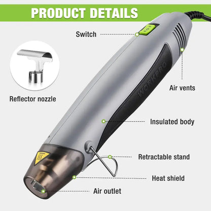 WORKPRO 400W Mini Hot Air Gun  Adjustable Temperature, Reflector Nozzle