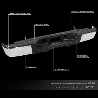 Chevy/GMC Silverado & Sierra 1500 Rear Step Bumper  Fits 20072013 Models, No Parking Sensor Cutouts