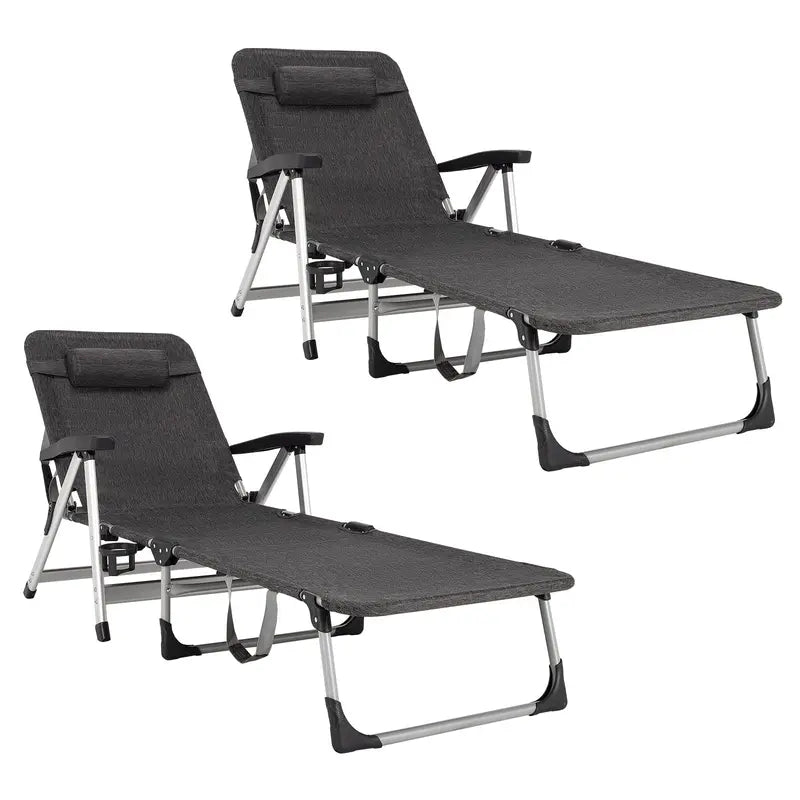 Adjustable Folding Chaise Lounge Chair for Outdoor Use  Includes Cup Holder and Removable Headrest