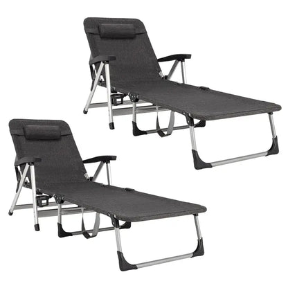 Adjustable Folding Chaise Lounge Chair for Outdoor Use  Includes Cup Holder and Removable Headrest