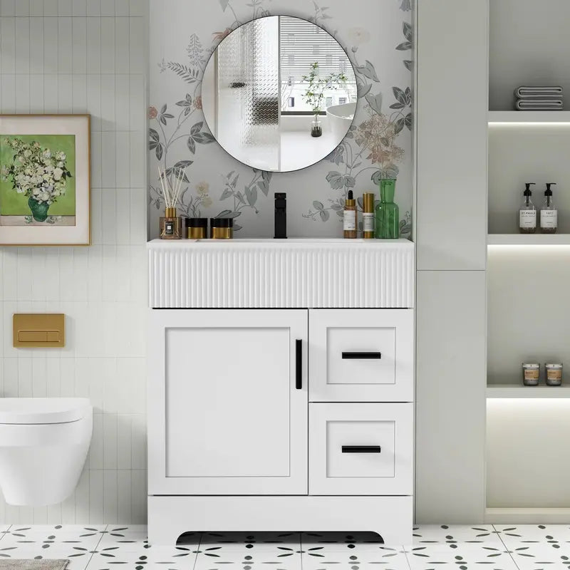 Wavy Line Bathroom Vanity Set  30″, 36″, 48″ Options with Pre-Installed Sink & Faucet