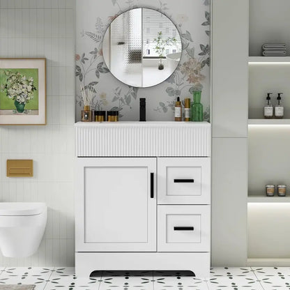 Wavy Line Bathroom Vanity Set  30″, 36″, 48″ Options with Pre-Installed Sink & Faucet