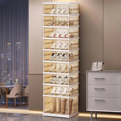 9-Tier Foldable Shoe Rack  36-Pair Double-Stack Storage Cabinet with Doors