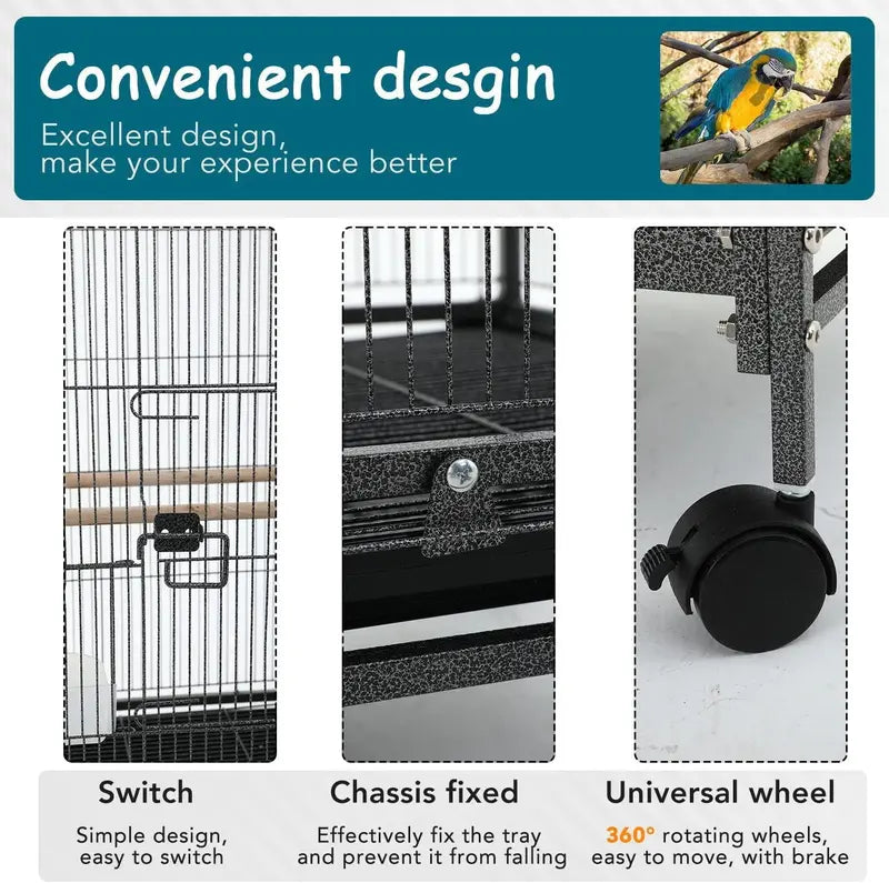 YRLLENSDAN Large Bird Cage for Parakeets, Heavy Duty 35 inch Height Bird Cages with Stand for Cocktails Parakeet Parrot Cage Birdcage for Parrots Conure Lovebird Cockatiel