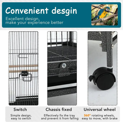 YRLLENSDAN Large Bird Cage for Parakeets, Heavy Duty 35 inch Height Bird Cages with Stand for Cocktails Parakeet Parrot Cage Birdcage for Parrots Conure Lovebird Cockatiel