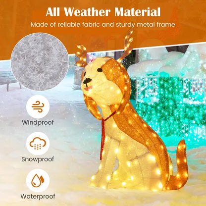 Lighted Christmas Puppy Decoration — Indoor/Outdoor LED-Illuminated Dog Figurine