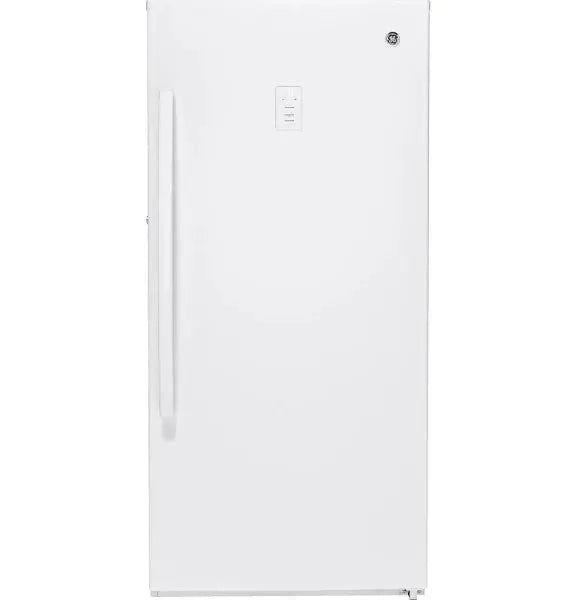 GE Frost-Free Upright Freezer  14.1 Cu. Ft., White Finish, Energy-Efficient Design