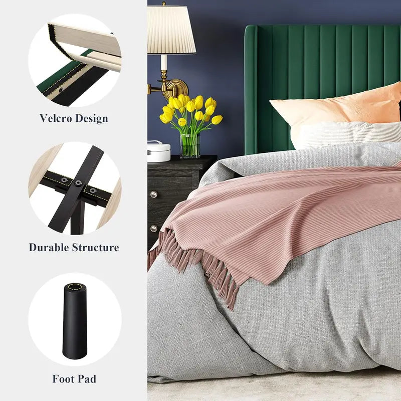 Allewie Full-Size Velvet Upholstered Bed — Vertical Channel-Tufted Wingback Headboard