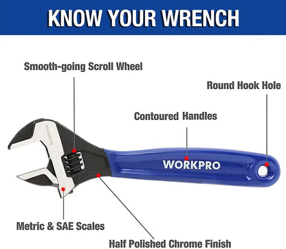 WORKPRO Adjustable Wrench Set  2-Piece Professional Tool Kit for Home, Garage & Workshop Use