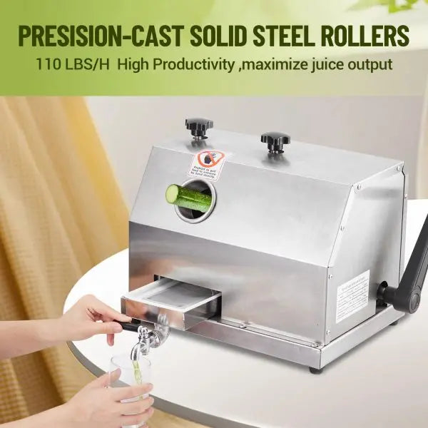 Manual Sugarcane Juicer  Triple Stainless Steel Drum Design, 2.4″ Feed Opening, 110 LB/H Output