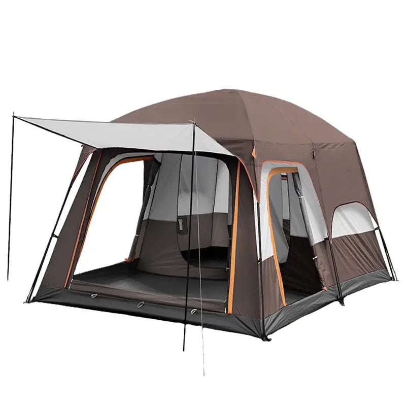 KFeng 12-Person 2-Room Camping Tent  Brown Heavy-Duty Outdoor Shelter with Mesh Ventilation
