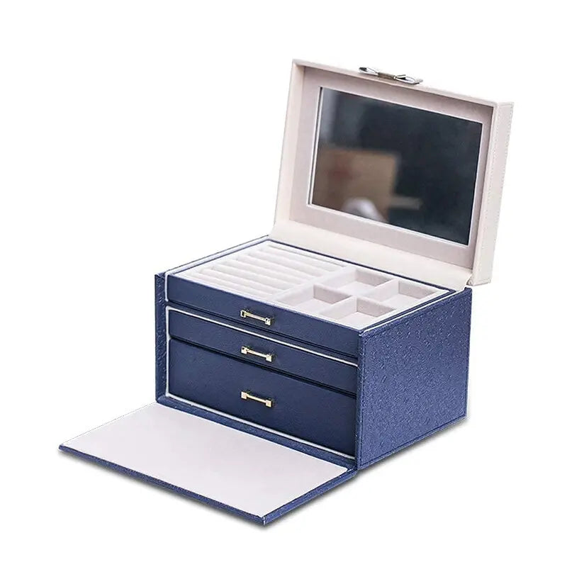 Multi-Tier Jewelry Storage Box  Mirror-Fronted Organizer for Necklaces, Earrings & Bracelets