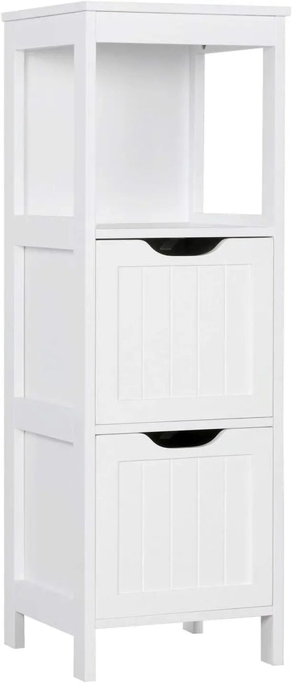 Yaheetech Freestanding Bathroom Floor Cabinet  Two-Drawer White Wooden Organizer with Side Rack & Shelf