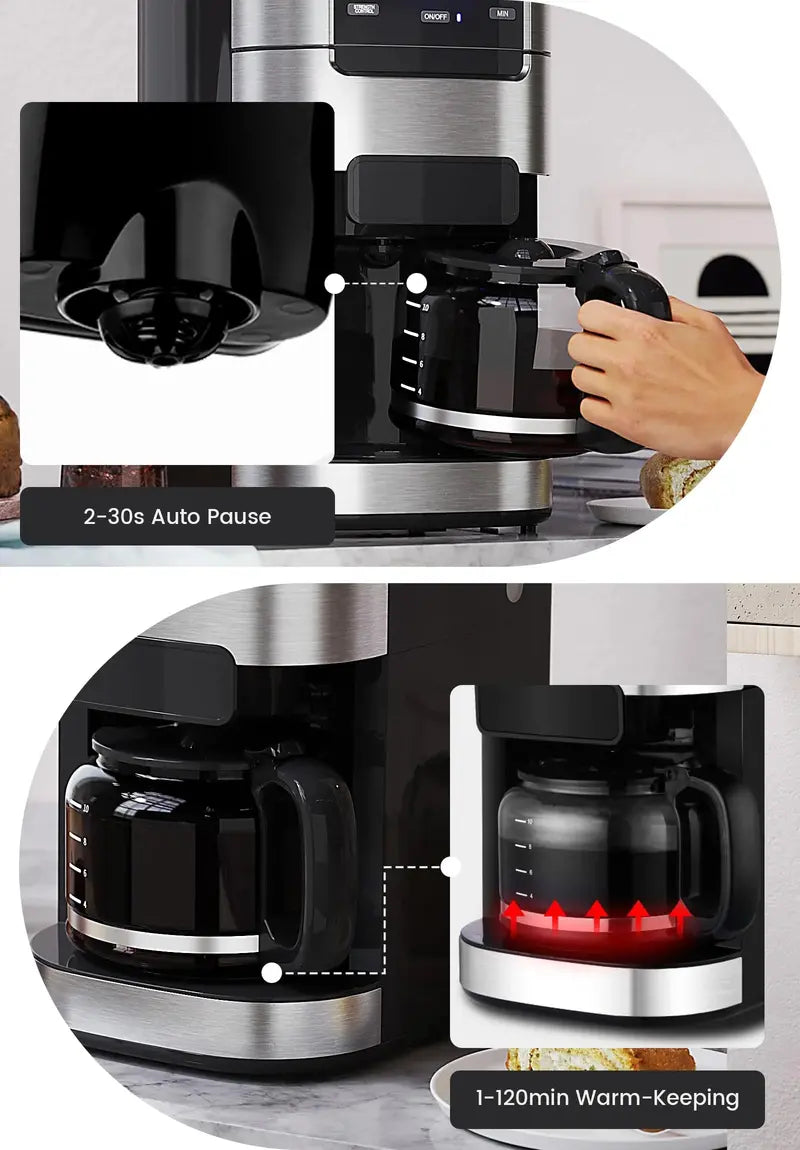 Gevi 10-Cup Coffee Maker with Integrated Grinder  Programmable Thermal Carafe Brewer