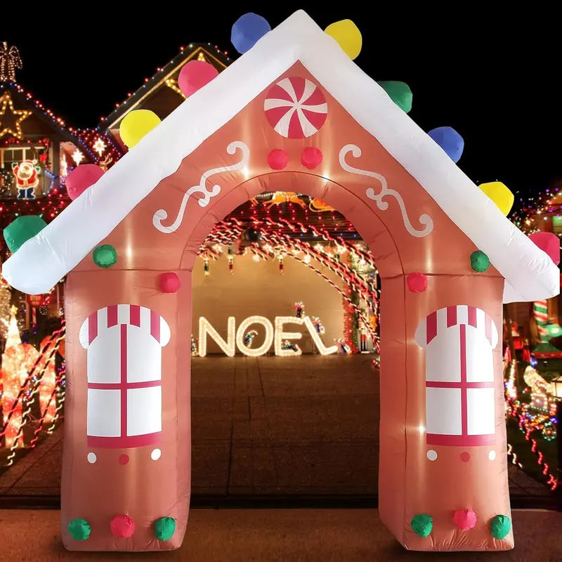 ZXSWONLY 10FT Christmas Inflatable Gingerbread House Archway with LED Lights, Weather Resistant Outdoor Decoration