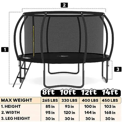 JUMPZYLLA Recreational Trampoline with Enclosure and Ladder, Galvanized Anti-Rust Coating