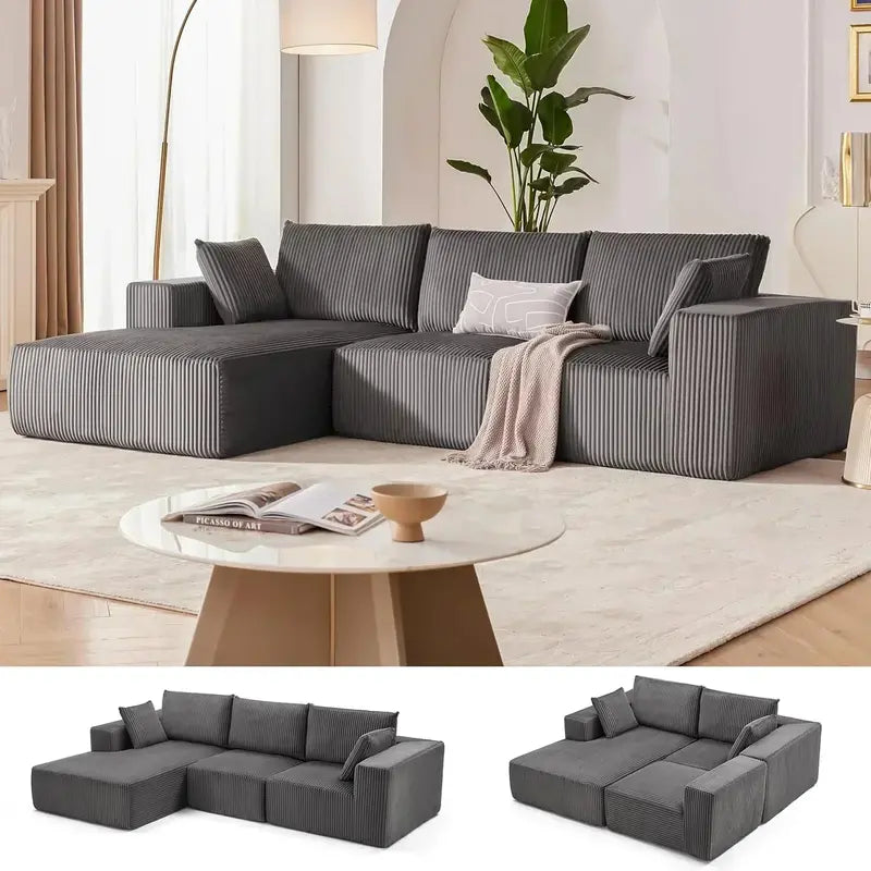108-Inch Modern Cloud Sectional Sofa  Deep-Seated L-Shaped Design with Plush Upholstery