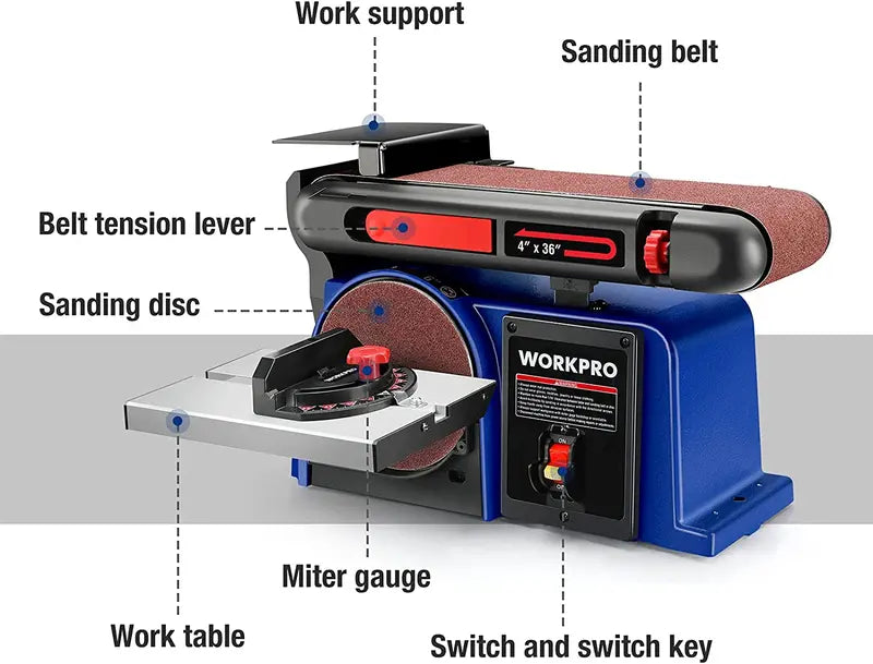WORKPRO 4″ x 36″ Belt & 6″ Disc Sander Combo  Cast Iron Base with 6 Sanding Belts for Woodworking