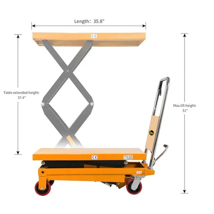 Heavy-Duty Hydraulic Lift Table Cart  770 lb Capacity, Dual-Scissor Design, 51″ Max Height with Safety Guard & Swivel Casters