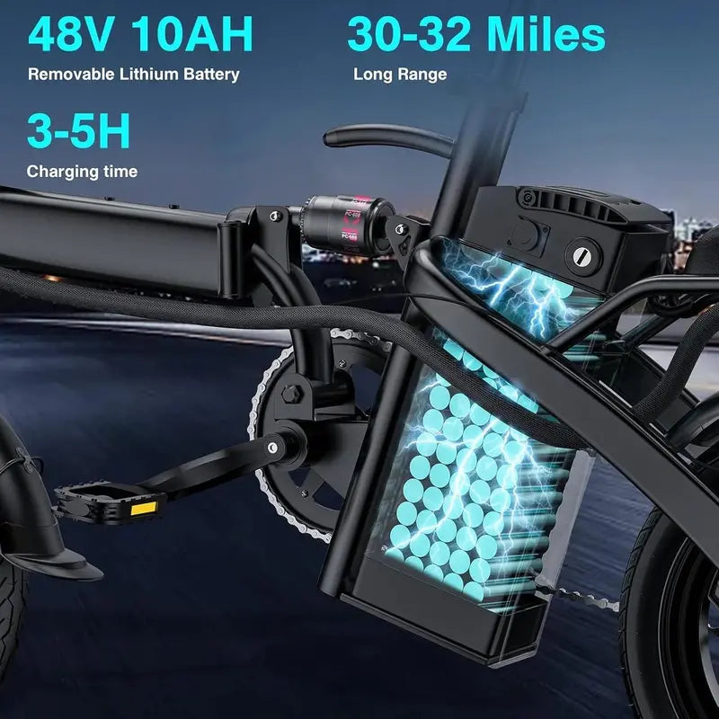 Foldable Commuter E-Bike for Adults & Teens  48V, 24 MPH, Compact City-Ready Design