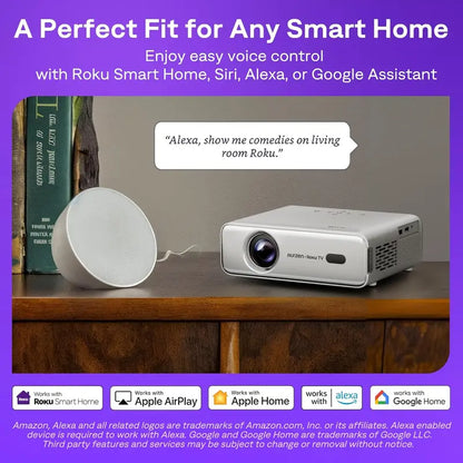 Aurzen Roku TV Smart Projector with Built-in Streaming, Wi-Fi, and Bluetooth