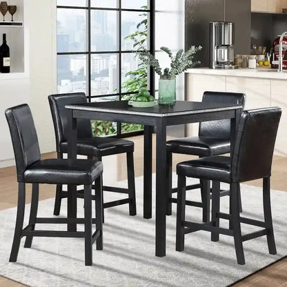 Contemporary 5-Piece Dining Set  Square Counter-Height Table + 4 Upholstered Chairs