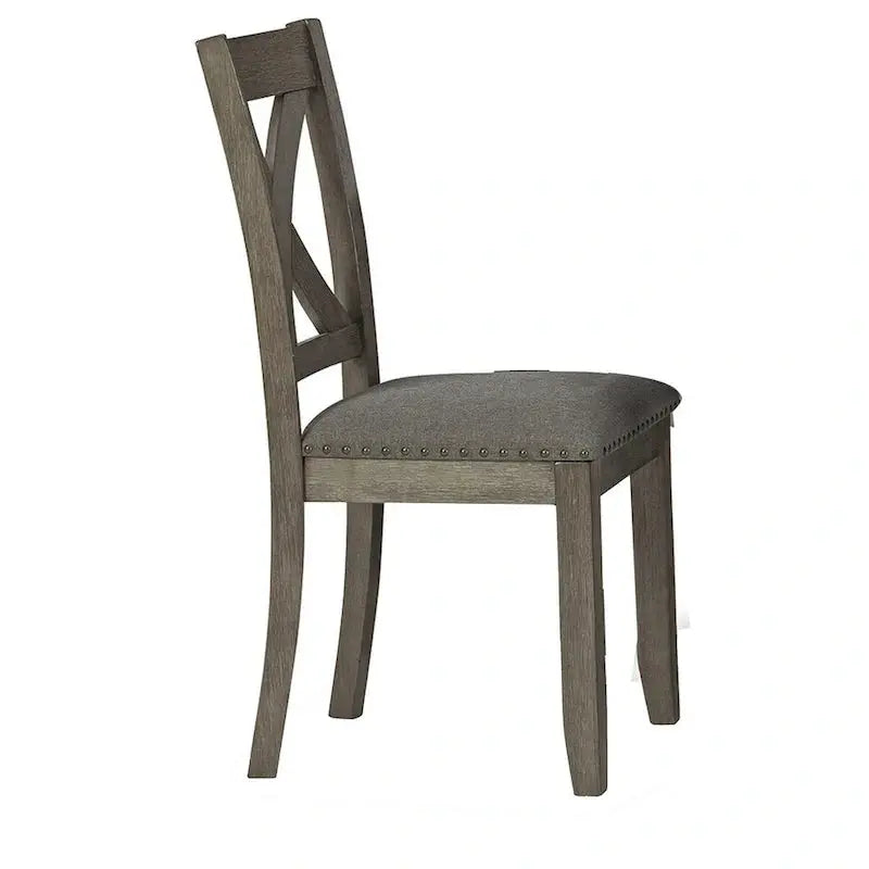 7-Piece Dining Set with Lattice-Back Chairs  Dark Gray Wood Frame & Polyester Upholstery