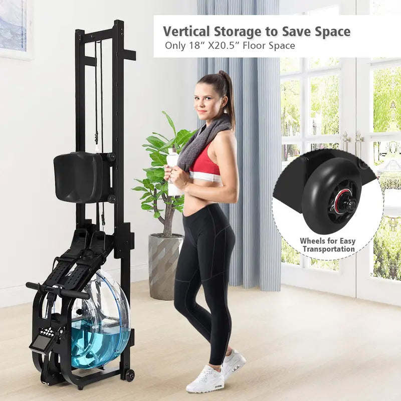 Dual-Track Water Rowing Machine with Adjustable Resistance, LCD Monitor & High Weight Capacity