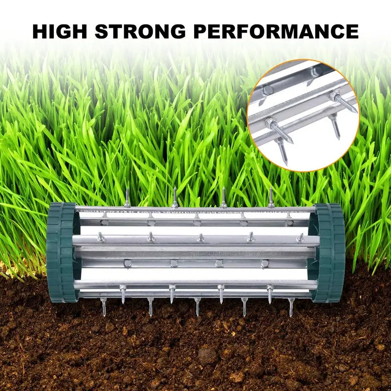 Rolling 18-Inch Lawn Aerator  Heavy-Duty Rotary Spike Aeration Tool for Gardens and Yards