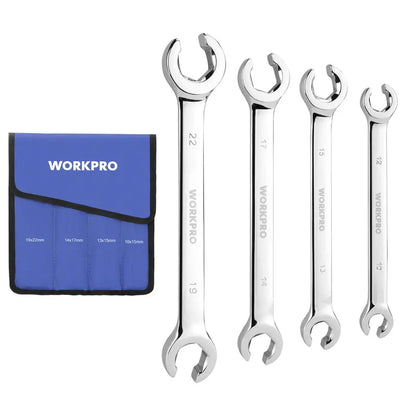 WORKPRO 4-Piece Metric Flare Nut Wrench Set for Brake & Fuel Lines