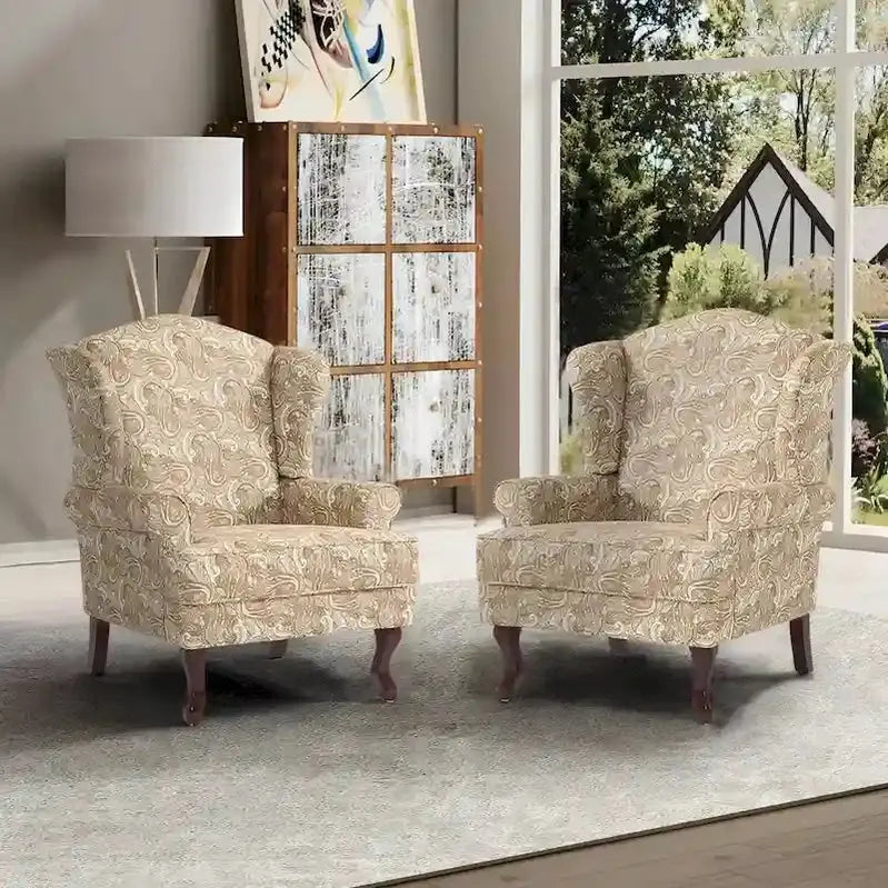 Set of 2 Wingback Accent Chairs ¡ª Traditional Upholstered Armchairs for Living Room or Bedroom