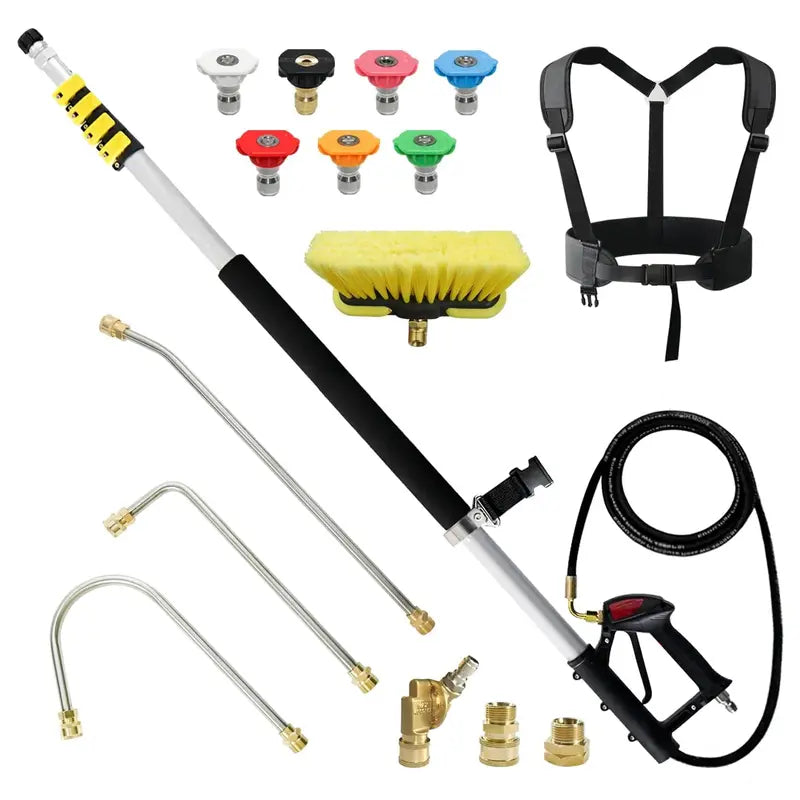 JANZ TW-004 24FT Telescoping Pressure Washer Wand, Adjustable Aluminum Extension with 7 Nozzles & Brush, 4000 PSI Compatible