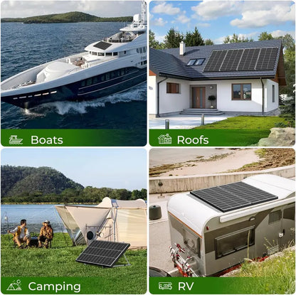 100W Bifacial Monocrystalline Solar Panels (2-Pack): 18BB High-Efficiency 12V/24V PV Modules for RVs, Boats & Off-Grid Use