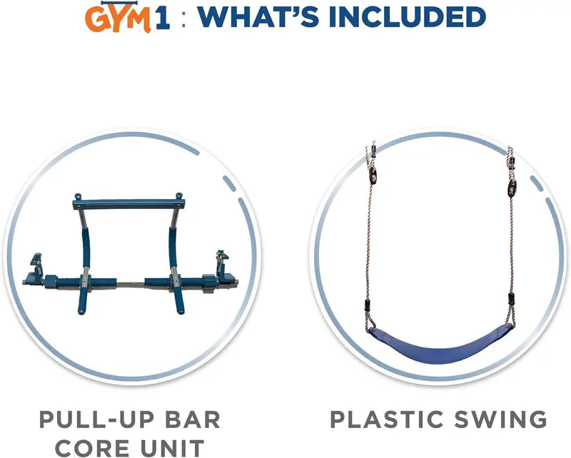 PIPG Indoor Doorway Gym Set for Kids & Adults, Blue, Steel Frame, 6-Piece with Sensory Swing, Pull-Up Bar, Rings, Trapeze, Ladder & Rope, 300 lbs Capacity